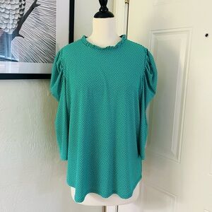 Adrianna Papell Kelly Green Polka Dot Blouse
